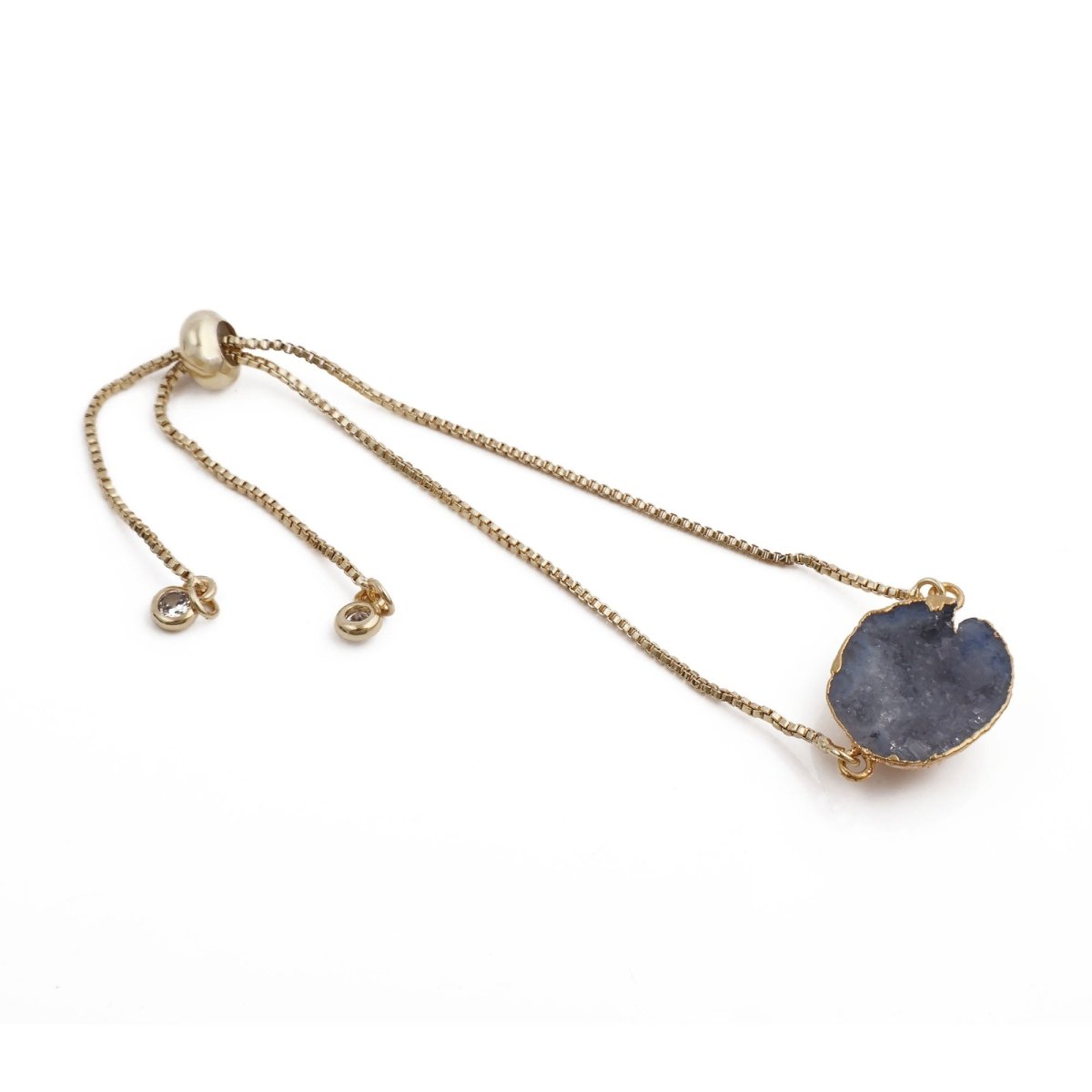 Gold Plated Adjustable Bracelet with Natural Blue Geode Gemstone 5370