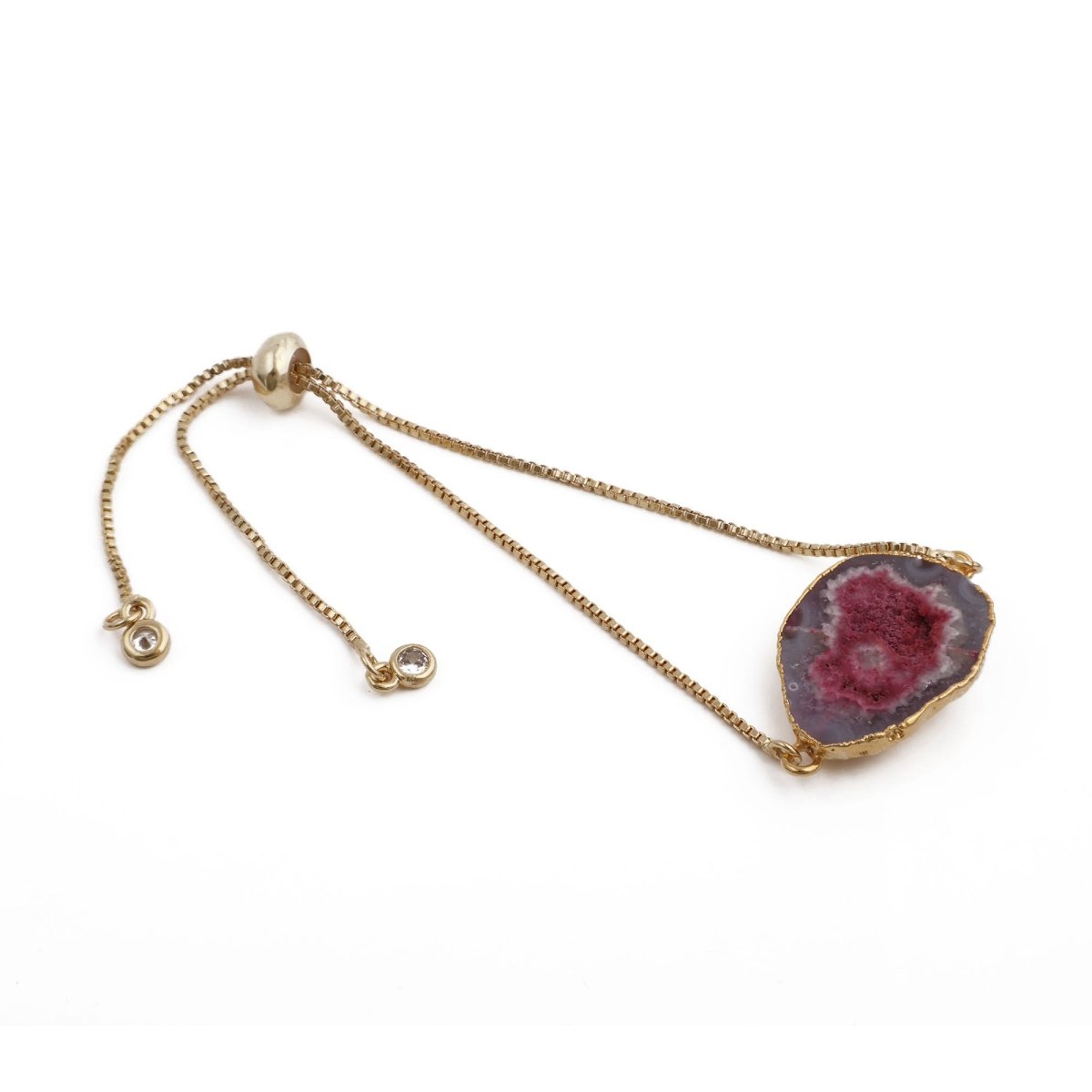 Gold Plated Adjustable Bracelet with Natural Blue Geode Gemstone 5370
