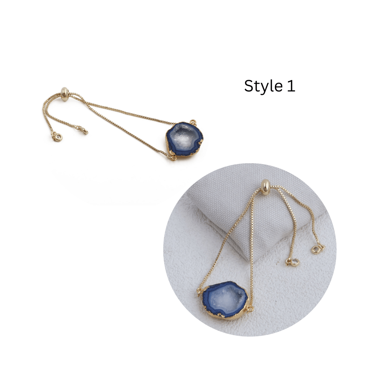 Gold Plated Adjustable Bracelet with Natural Blue Geode Gemstone 5370