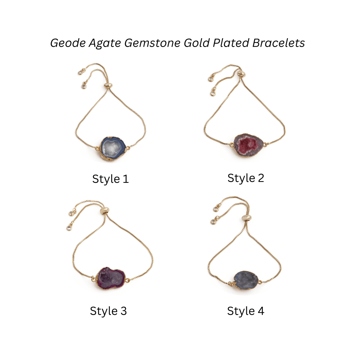 Gold Plated Adjustable Bracelet with Natural Blue Geode Gemstone 5370