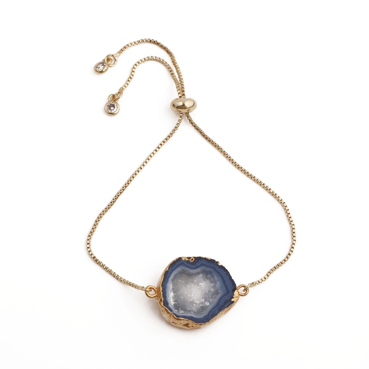 Gold Plated Adjustable Bracelet with Natural Blue Geode Gemstone 5370