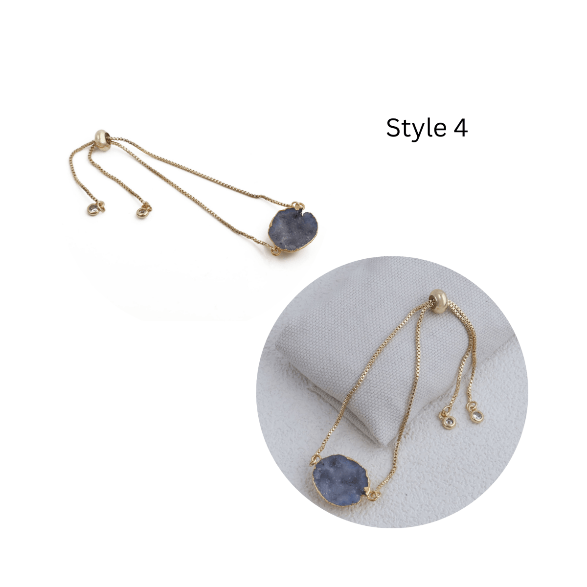 Gold Plated Adjustable Bracelet with Natural Blue Geode Gemstone 5370