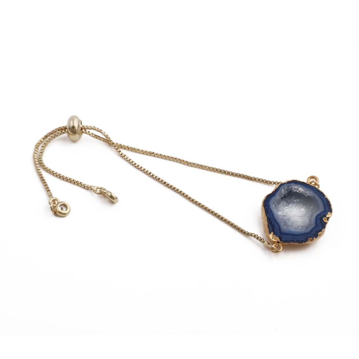 Gold Plated Adjustable Bracelet with Natural Blue Geode Gemstone 5370