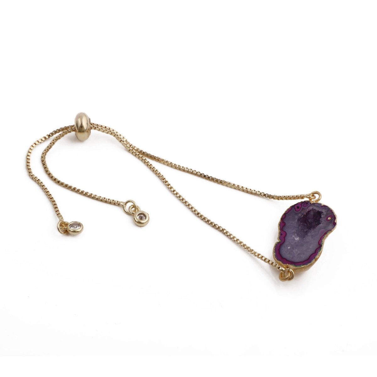 Gold Plated Adjustable Bracelet with Natural Blue Geode Gemstone 5370