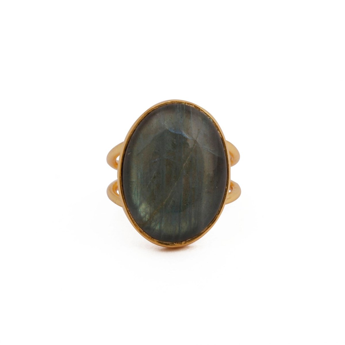 Gold-Plated Adjustable Labradorite Ring Boho Statement Jewelry