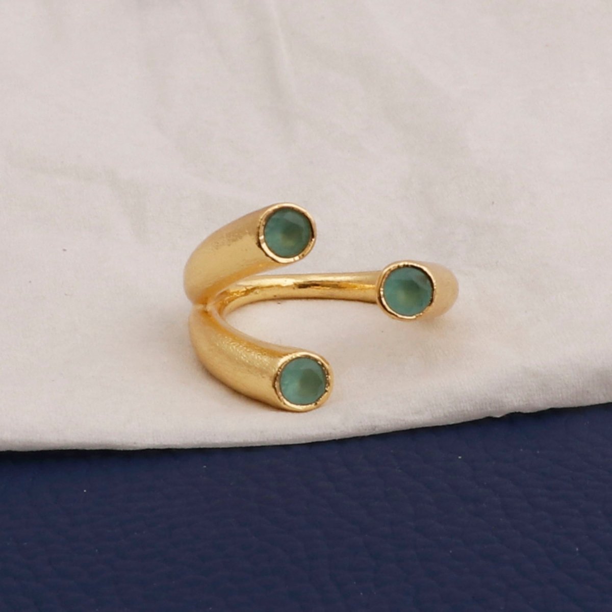 Gold Plated Adjustable Triple Stone Ring Pink Chalcedony Open Ring