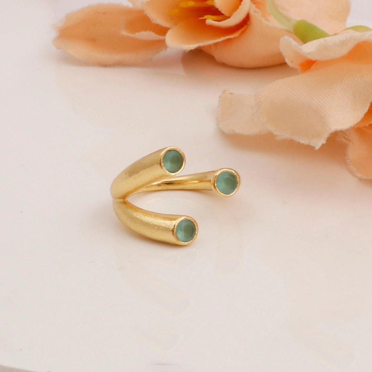 Gold Plated Adjustable Triple Stone Ring Pink Chalcedony Open Ring