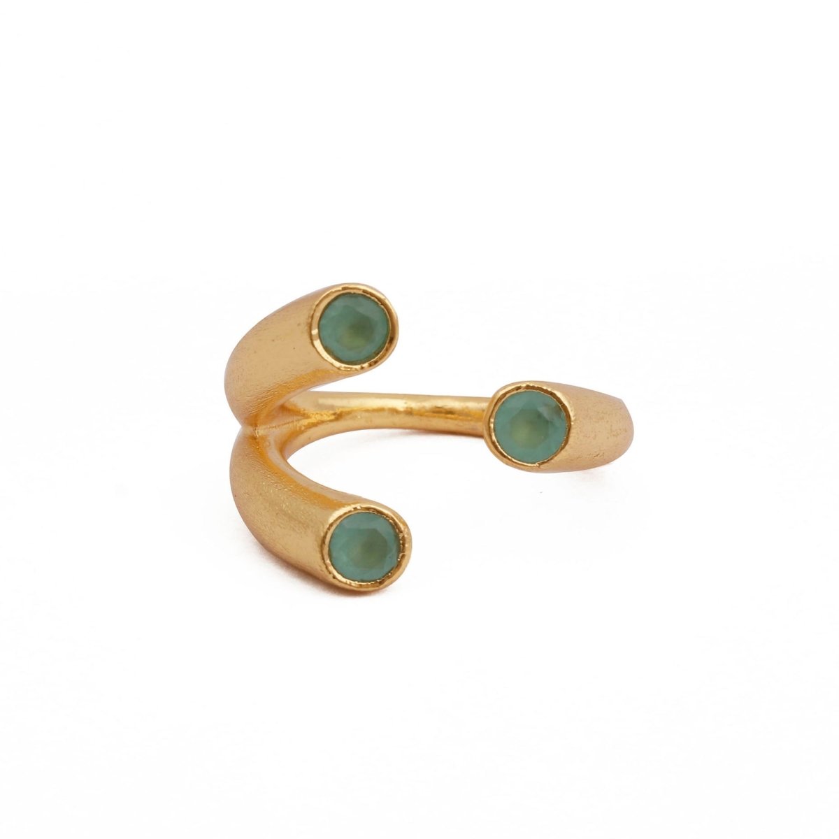 Gold Plated Adjustable Triple Stone Ring Pink Chalcedony Open Ring