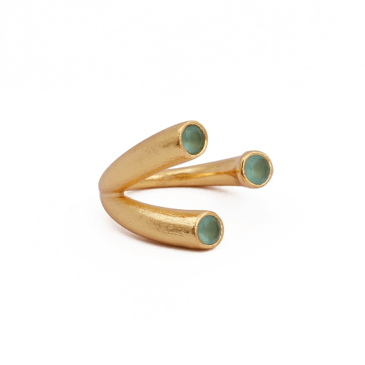 Gold Plated Adjustable Triple Stone Ring Pink Chalcedony Open Ring