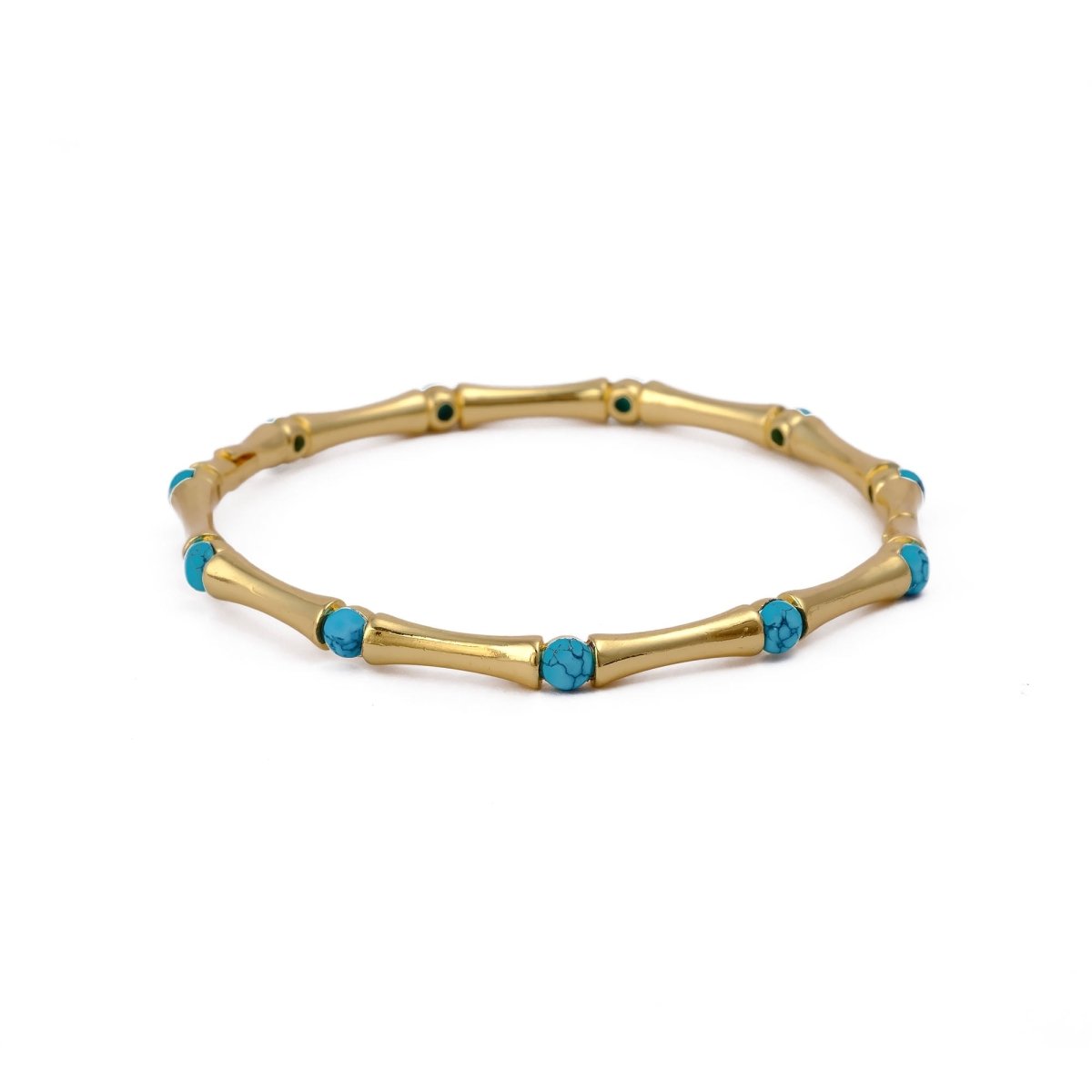 Gold - Plated Bamboo Bangle with Ethiopian Opal Gemstone, Handcrafted Jewelry CB - 1001