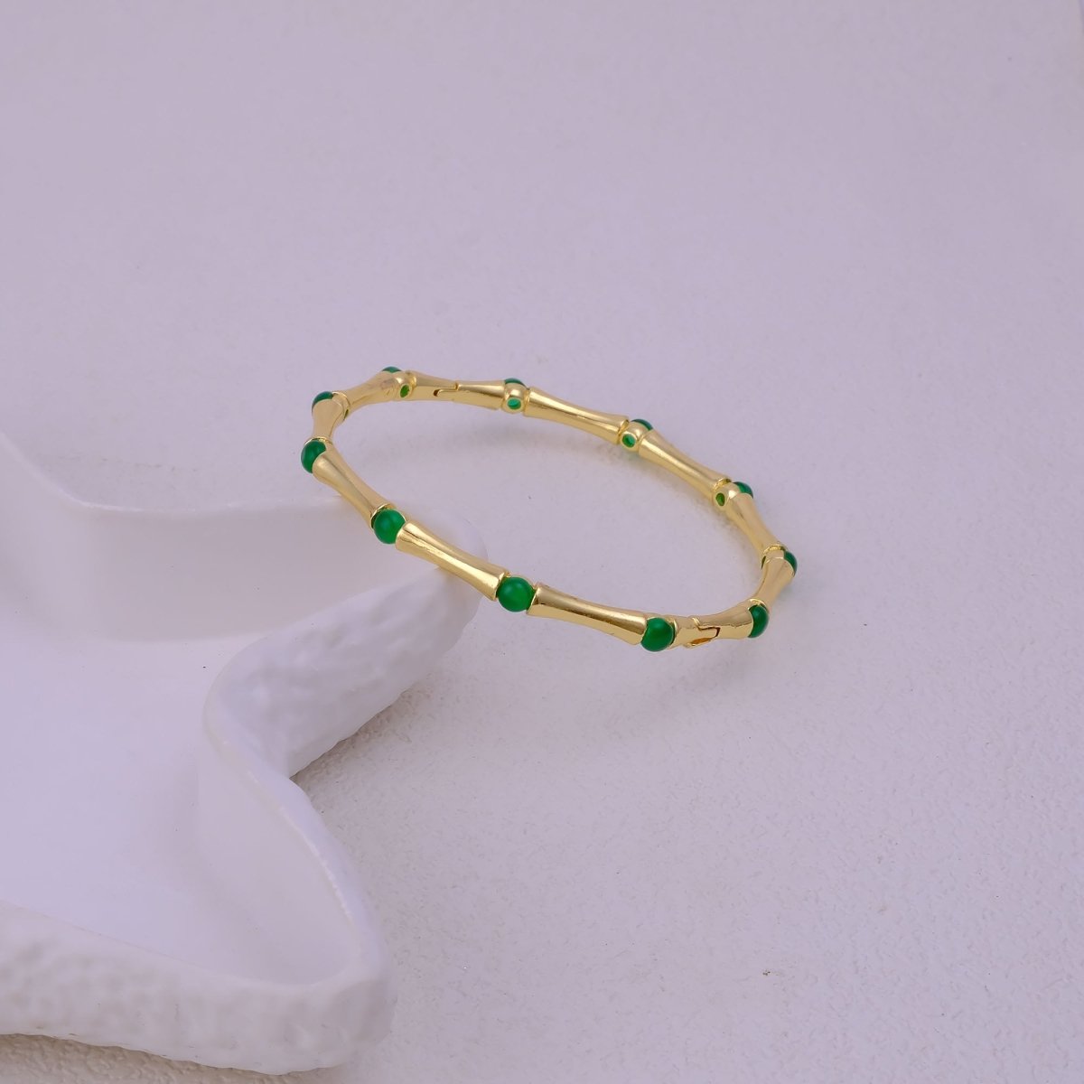 Gold - Plated Bamboo Bangle with Ethiopian Opal Gemstone, Handcrafted Jewelry CB - 1001