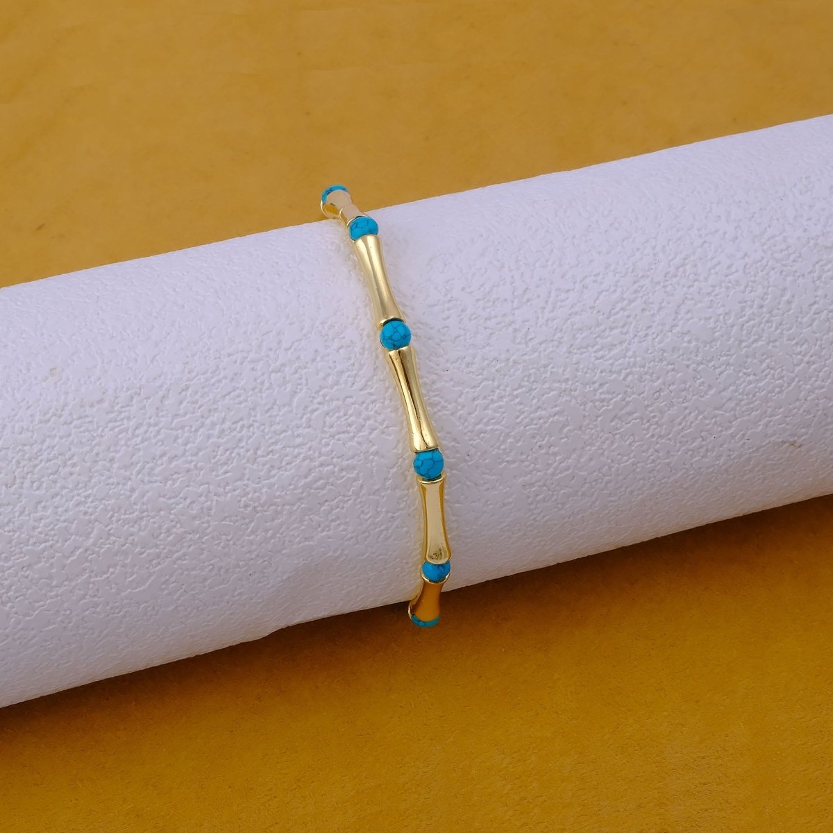 Gold - Plated Bamboo Bangle with Ethiopian Opal Gemstone, Handcrafted Jewelry CB - 1001
