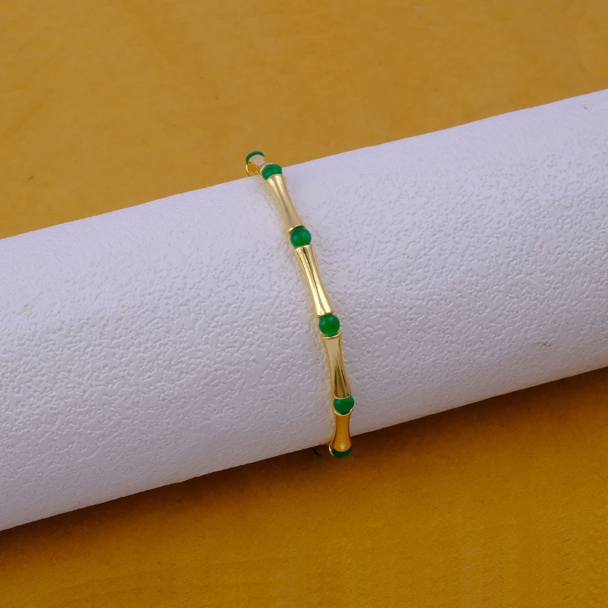 Gold - Plated Bamboo Bangle with Ethiopian Opal Gemstone, Handcrafted Jewelry CB - 1001