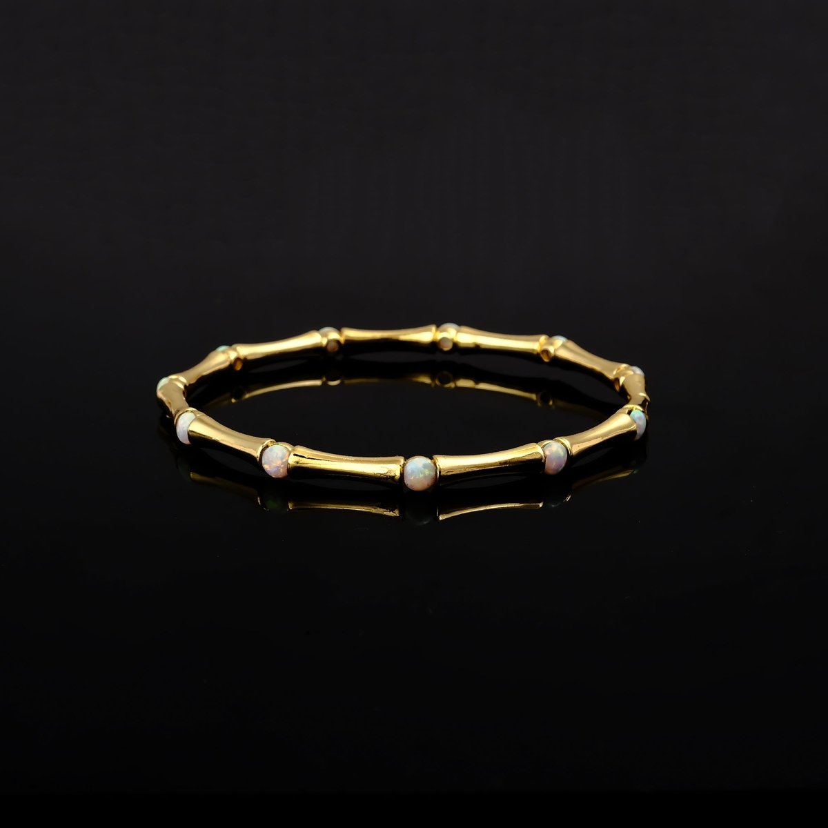 Gold - Plated Bamboo Bangle with Ethiopian Opal Gemstone, Handcrafted Jewelry CB - 1001