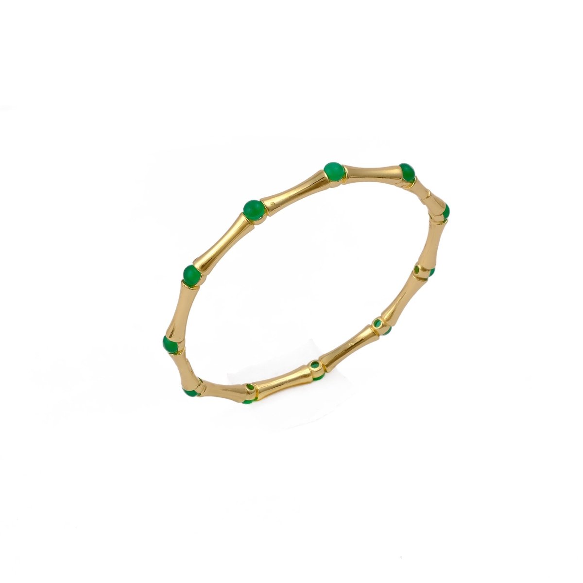 Gold - Plated Bamboo Bangle with Ethiopian Opal Gemstone, Handcrafted Jewelry CB - 1001
