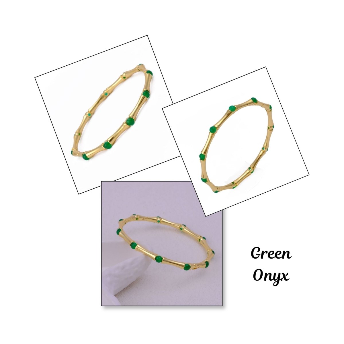 Gold - Plated Bamboo Bangle with Ethiopian Opal Gemstone, Handcrafted Jewelry CB - 1001