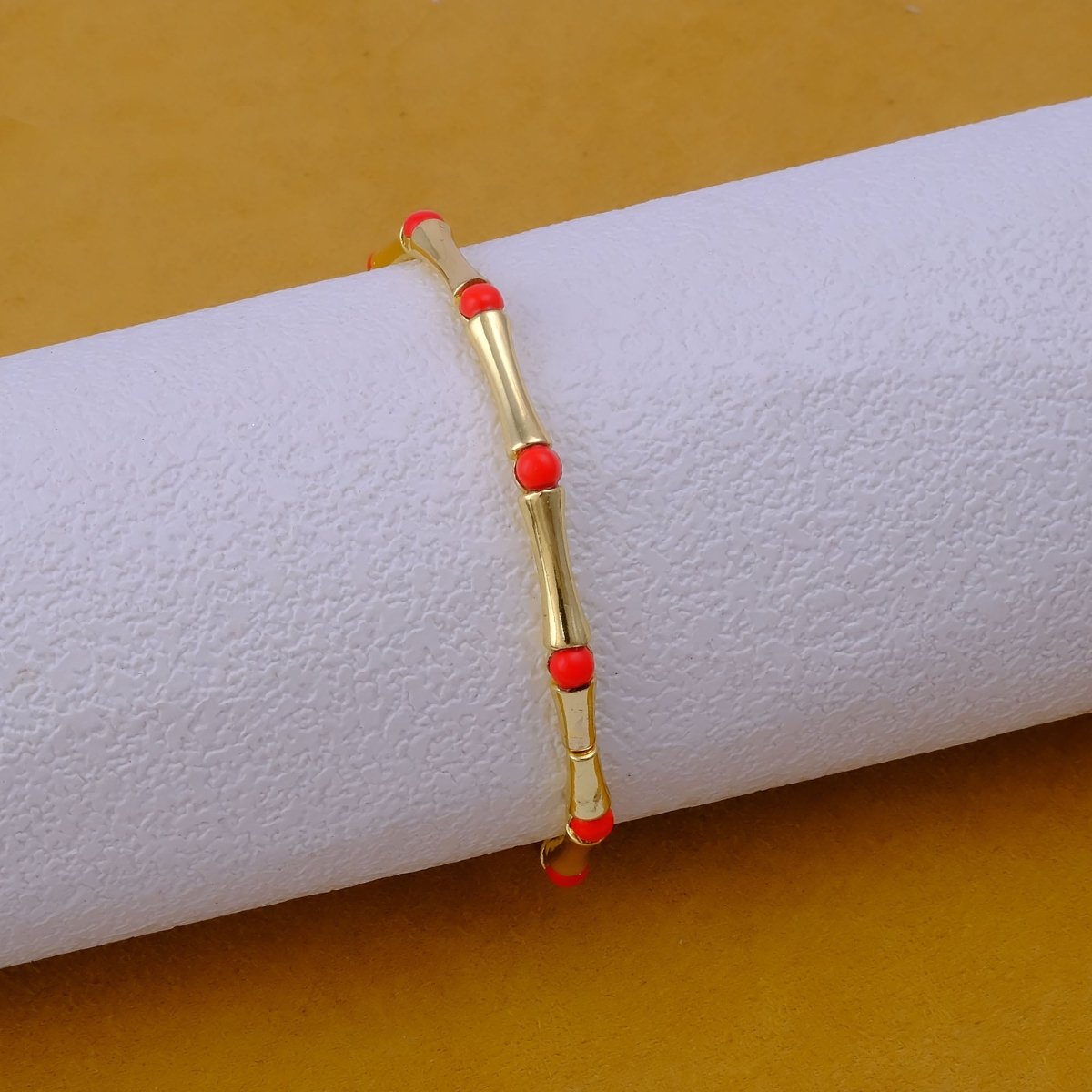Gold - Plated Bamboo Bangle with Ethiopian Opal Gemstone, Handcrafted Jewelry CB - 1001