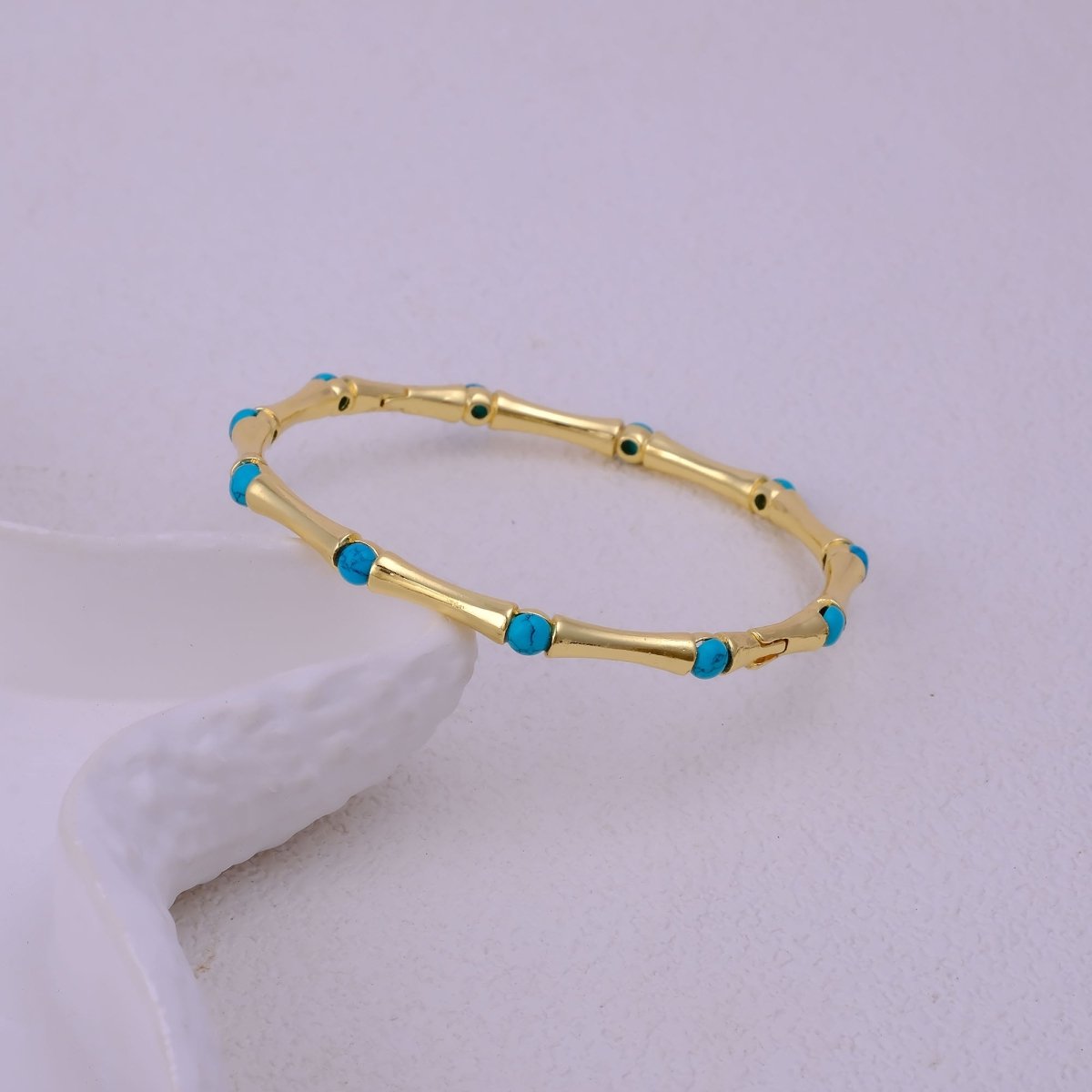 Gold - Plated Bamboo Bangle with Ethiopian Opal Gemstone, Handcrafted Jewelry CB - 1001