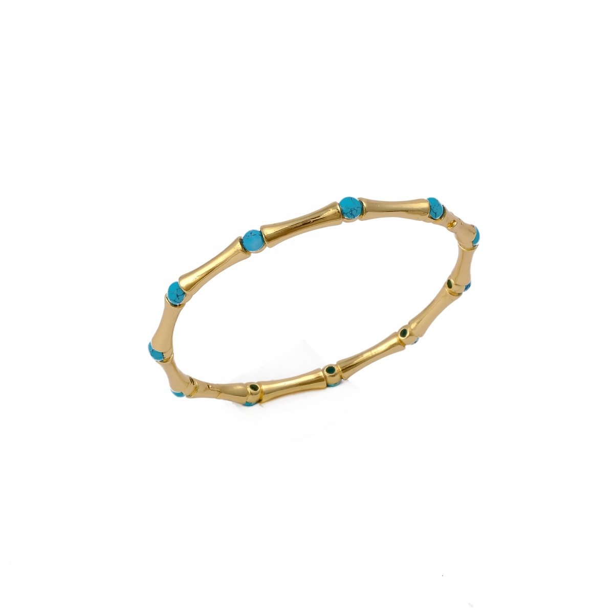Gold - Plated Bamboo Bangle with Ethiopian Opal Gemstone, Handcrafted Jewelry CB - 1001