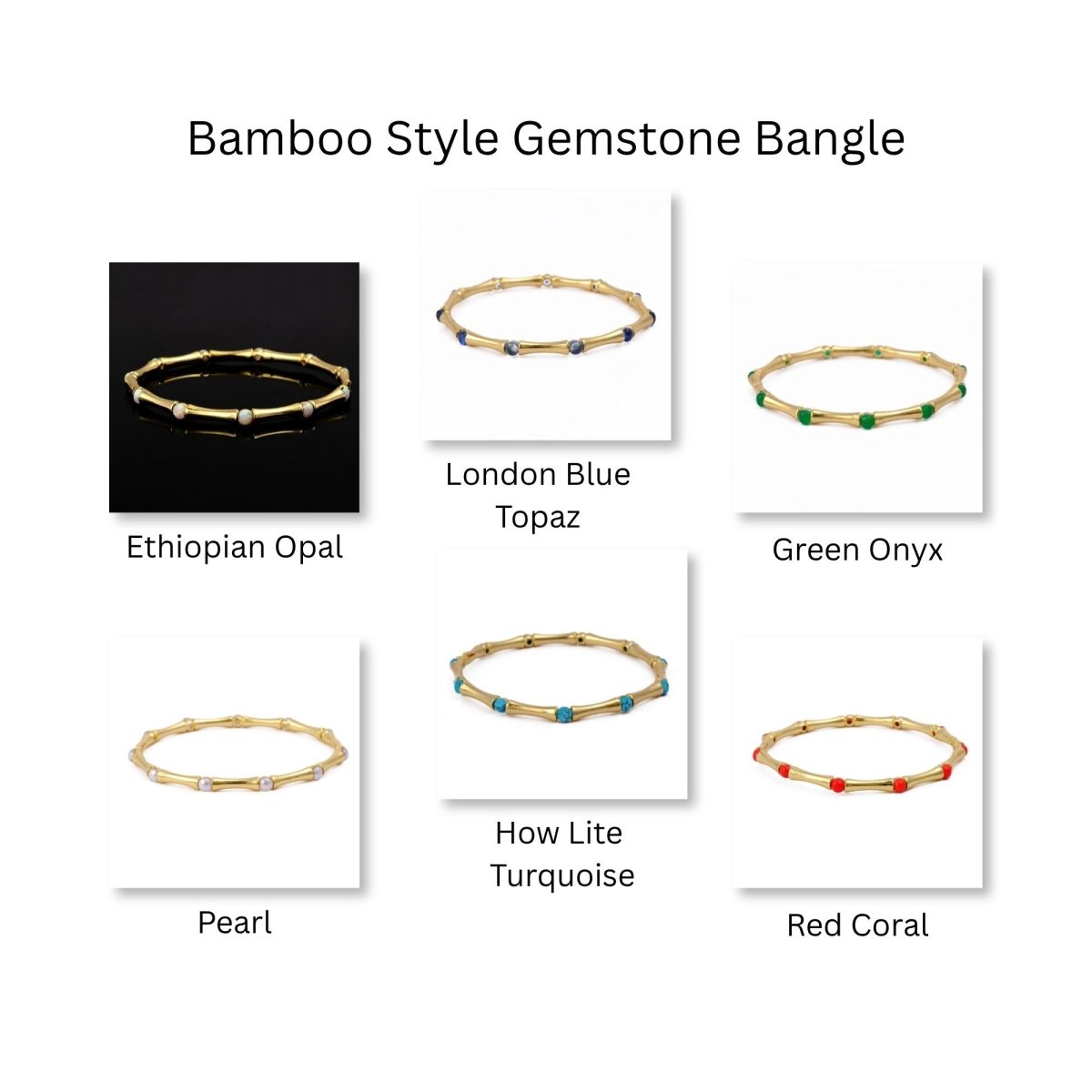 Gold - Plated Bamboo Bangle with Ethiopian Opal Gemstone, Handcrafted Jewelry CB - 1001