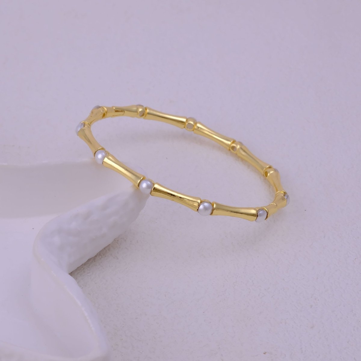 Gold - Plated Bamboo Bangle with Ethiopian Opal Gemstone, Handcrafted Jewelry CB - 1001