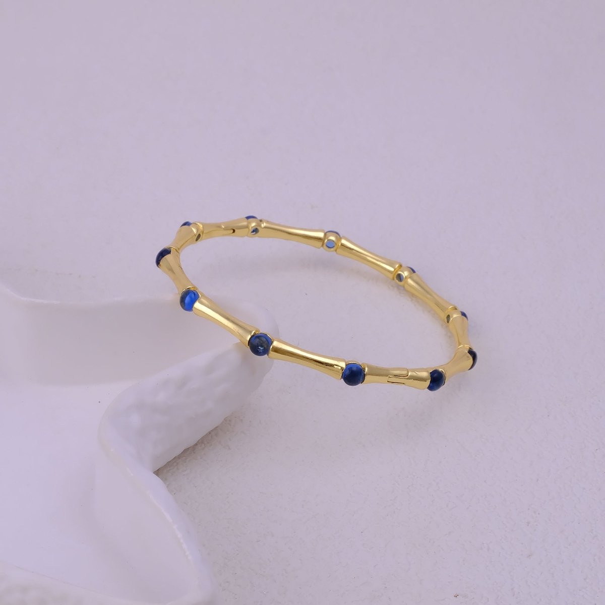 Gold - Plated Bamboo Bangle with Ethiopian Opal Gemstone, Handcrafted Jewelry CB - 1001