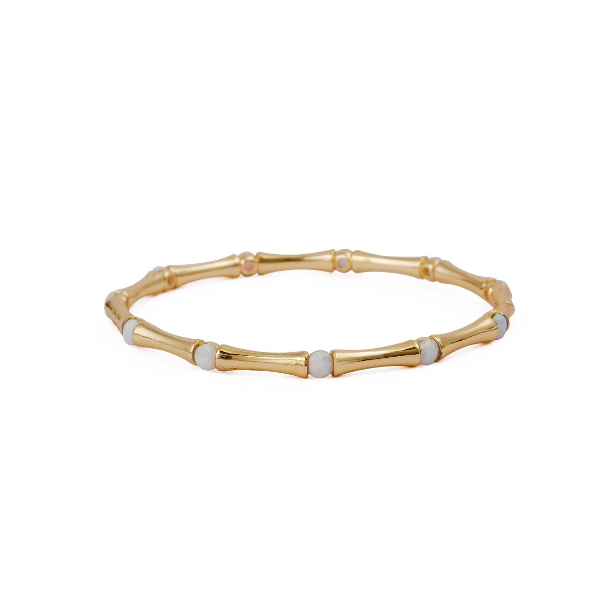 Gold - Plated Bamboo Bangle with Ethiopian Opal Gemstone, Handcrafted Jewelry CB - 1001