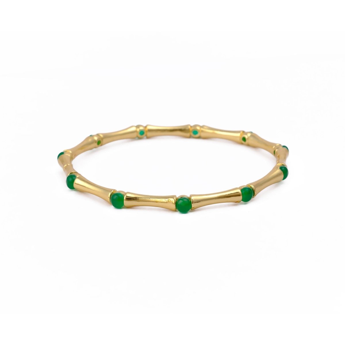 Gold - Plated Bamboo Bangle with Ethiopian Opal Gemstone, Handcrafted Jewelry CB - 1001