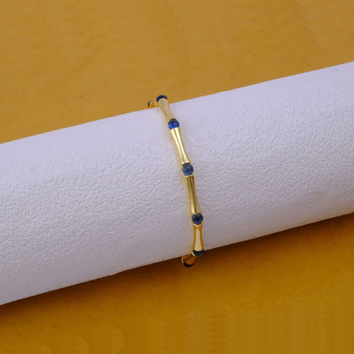 Gold - Plated Bamboo Bangle with Ethiopian Opal Gemstone, Handcrafted Jewelry CB - 1001