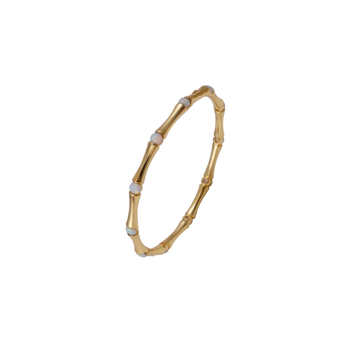 Gold - Plated Bamboo Bangle with Ethiopian Opal Gemstone, Handcrafted Jewelry CB - 1001