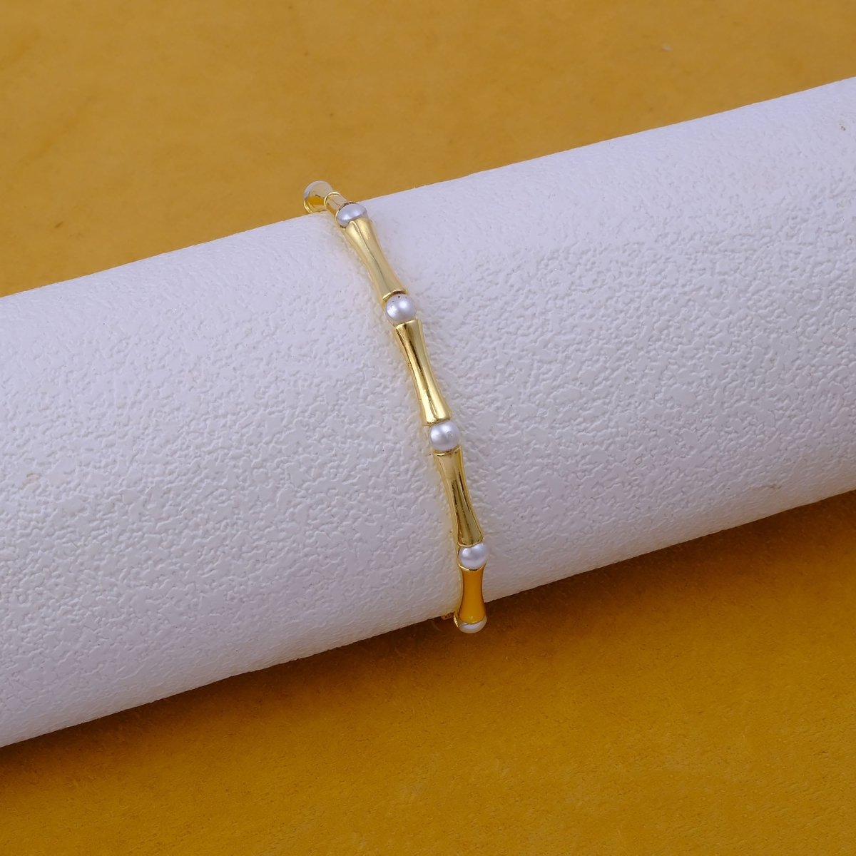 Gold - Plated Bamboo Bangle with Ethiopian Opal Gemstone, Handcrafted Jewelry CB - 1001