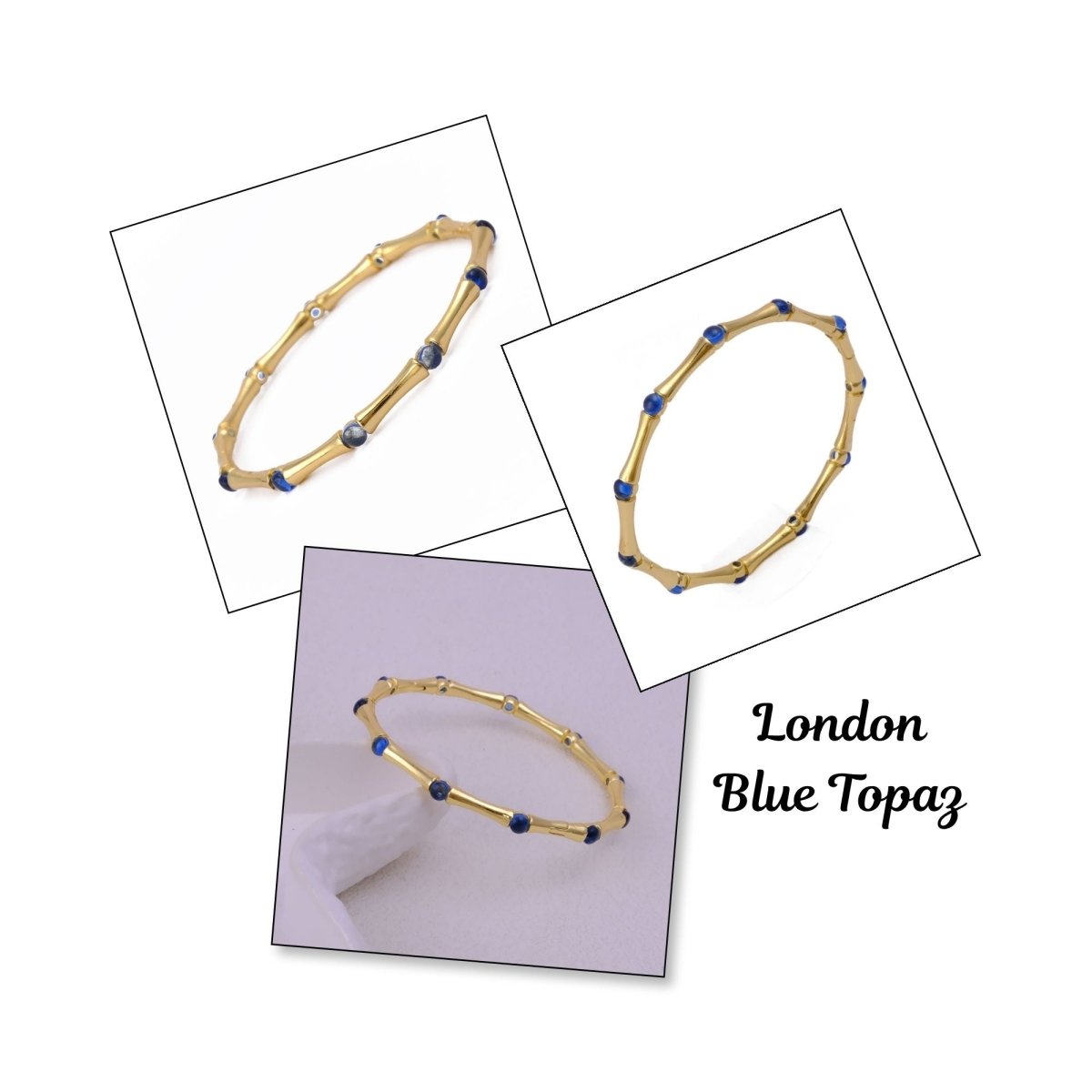 Gold - Plated Bamboo Bangle with Ethiopian Opal Gemstone, Handcrafted Jewelry CB - 1001