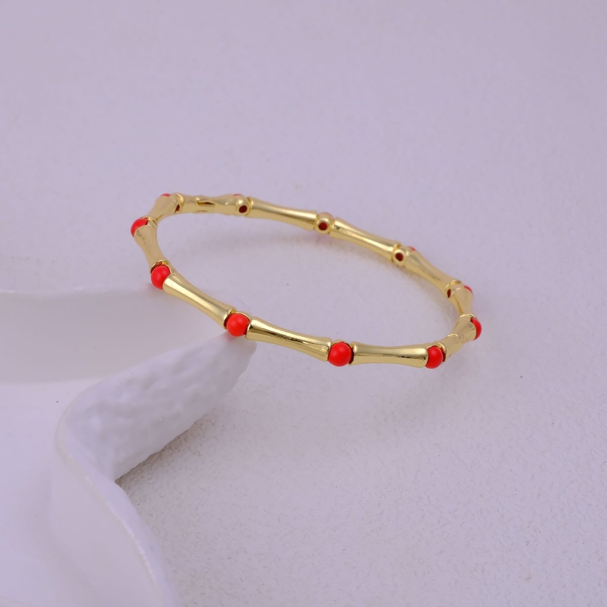 Gold - Plated Bamboo Bangle with Ethiopian Opal Gemstone, Handcrafted Jewelry CB - 1001