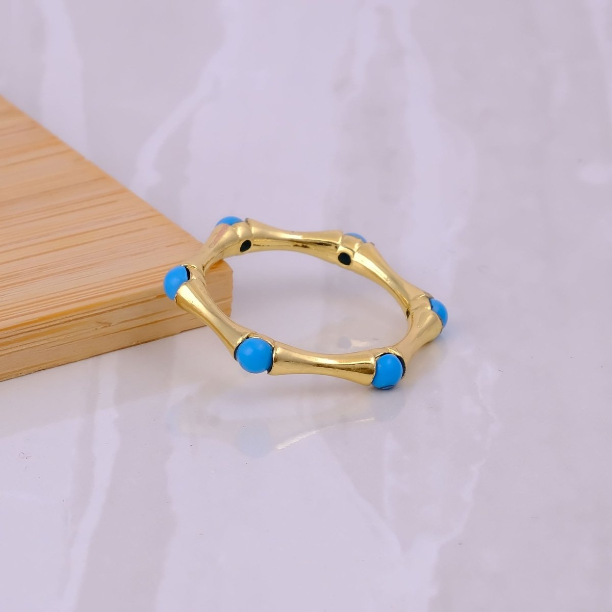 Gold Plated Bamboo Style Ring, Dainty Handcrafted Pink Fuchsia Eternity Ring CR - 1023