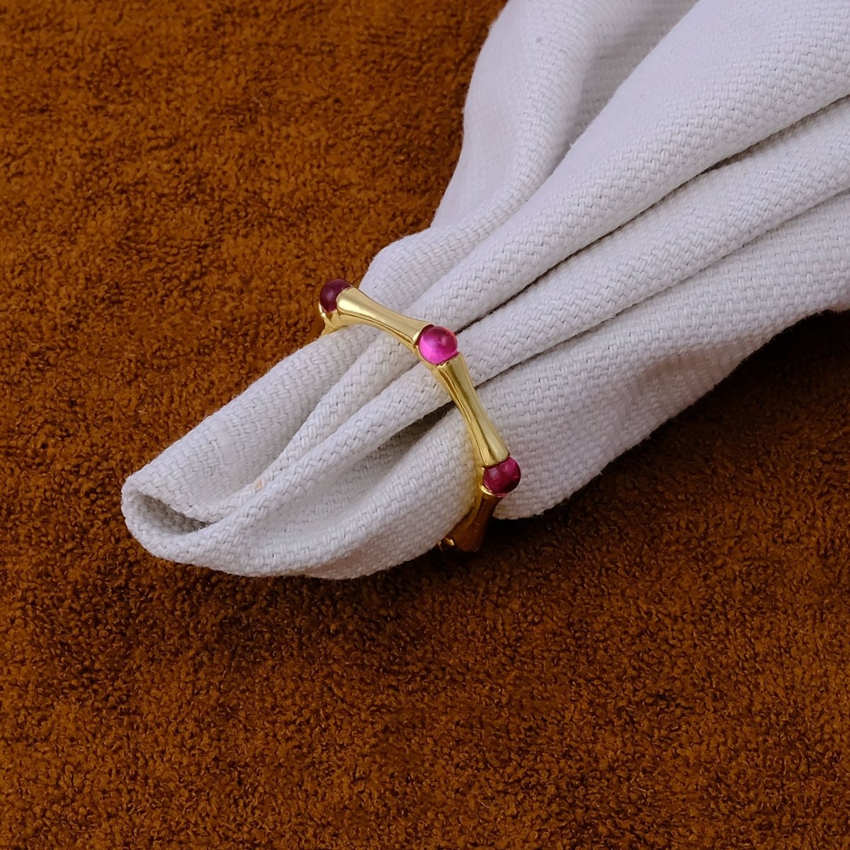 Gold Plated Bamboo Style Ring, Dainty Handcrafted Pink Fuchsia Eternity Ring CR - 1023
