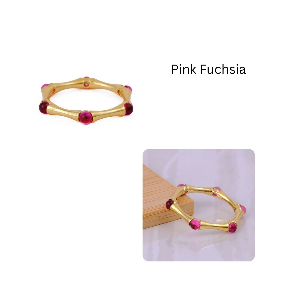 Gold Plated Bamboo Style Ring, Dainty Handcrafted Pink Fuchsia Eternity Ring CR - 1023