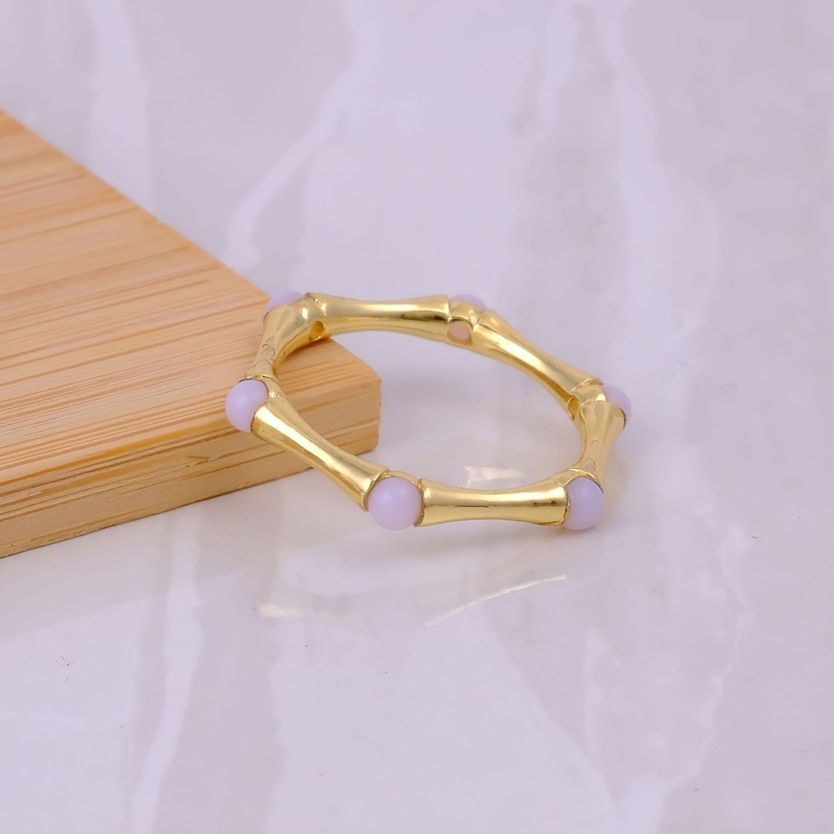 Gold Plated Bamboo Style Ring, Dainty Handcrafted Pink Fuchsia Eternity Ring CR - 1023