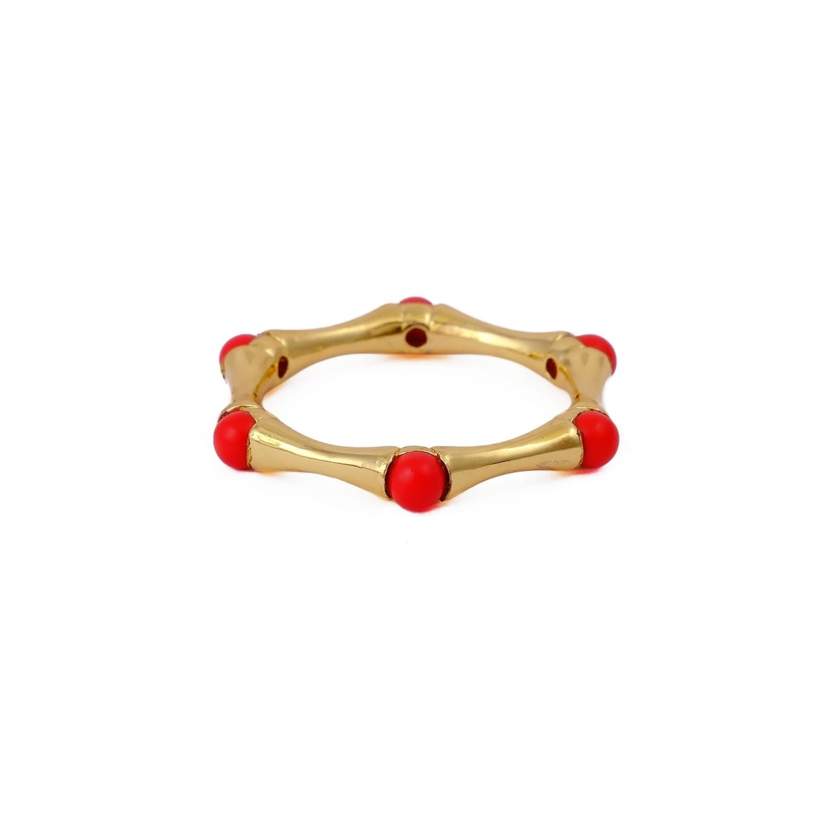 Gold Plated Bamboo Style Ring, Dainty Handcrafted Pink Fuchsia Eternity Ring CR - 1023