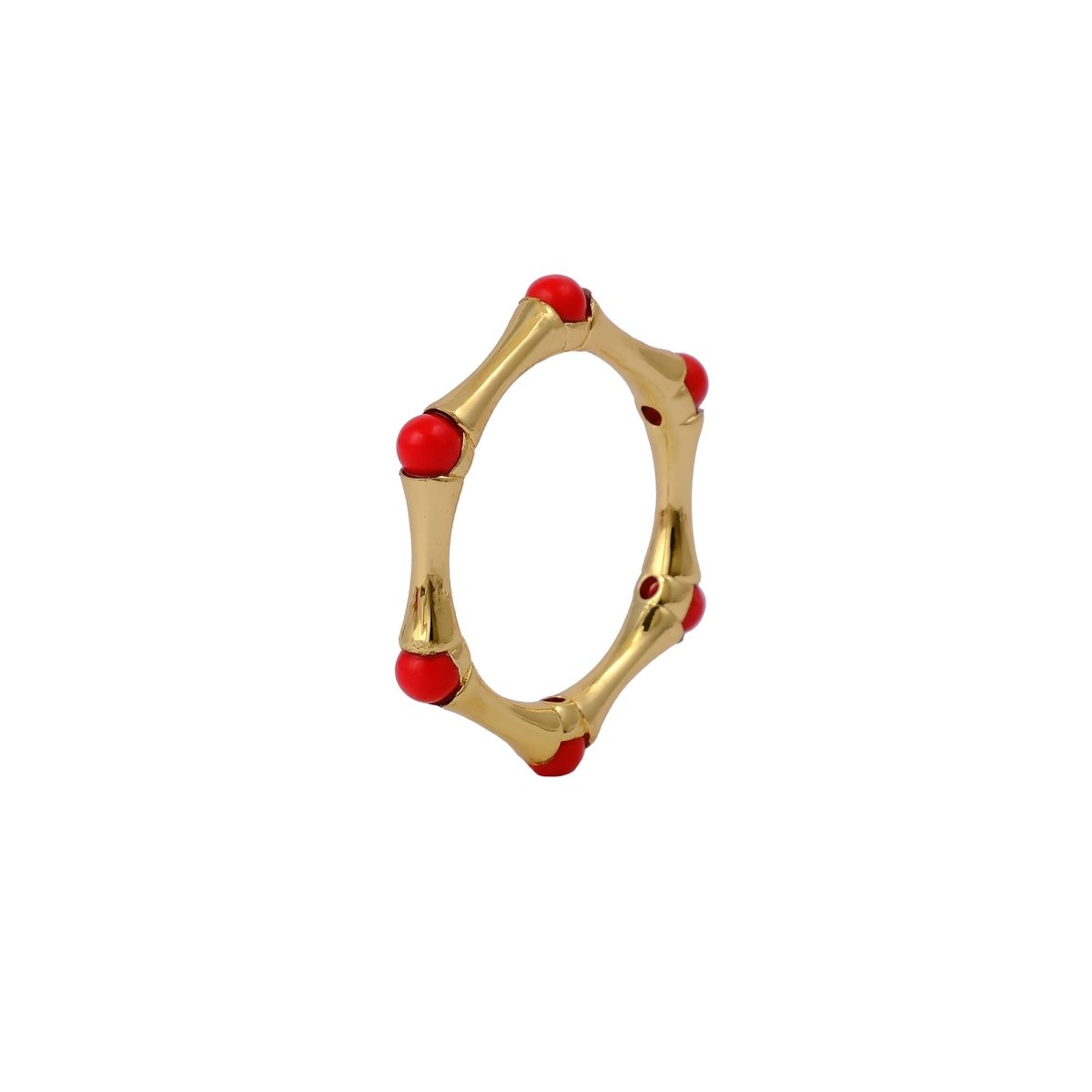 Gold Plated Bamboo Style Ring, Dainty Handcrafted Pink Fuchsia Eternity Ring CR - 1023