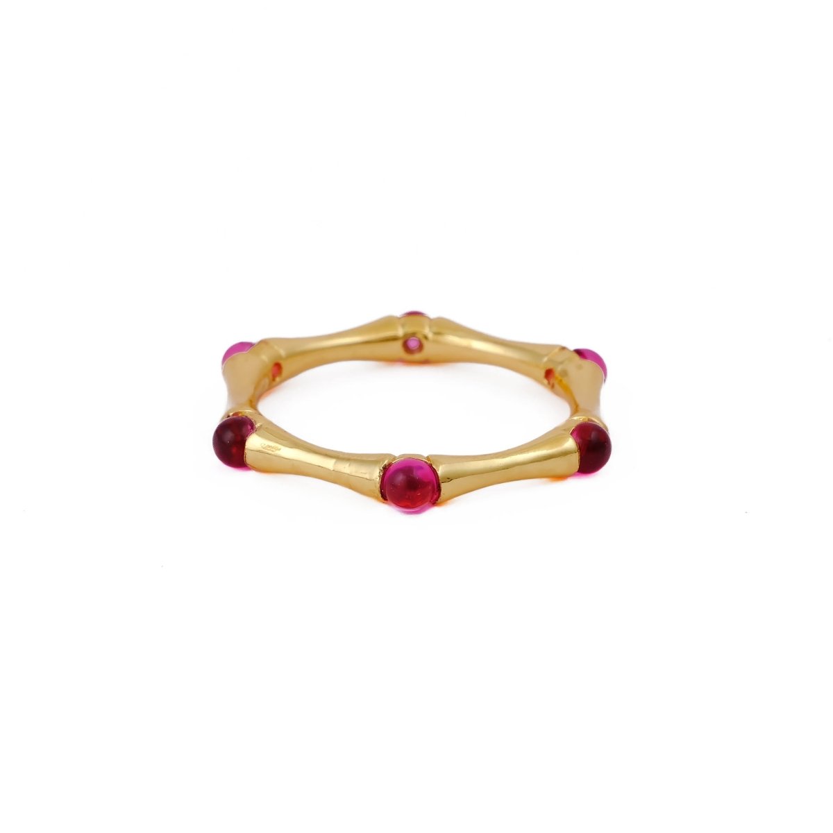 Gold Plated Bamboo Style Ring, Dainty Handcrafted Pink Fuchsia Eternity Ring CR - 1023