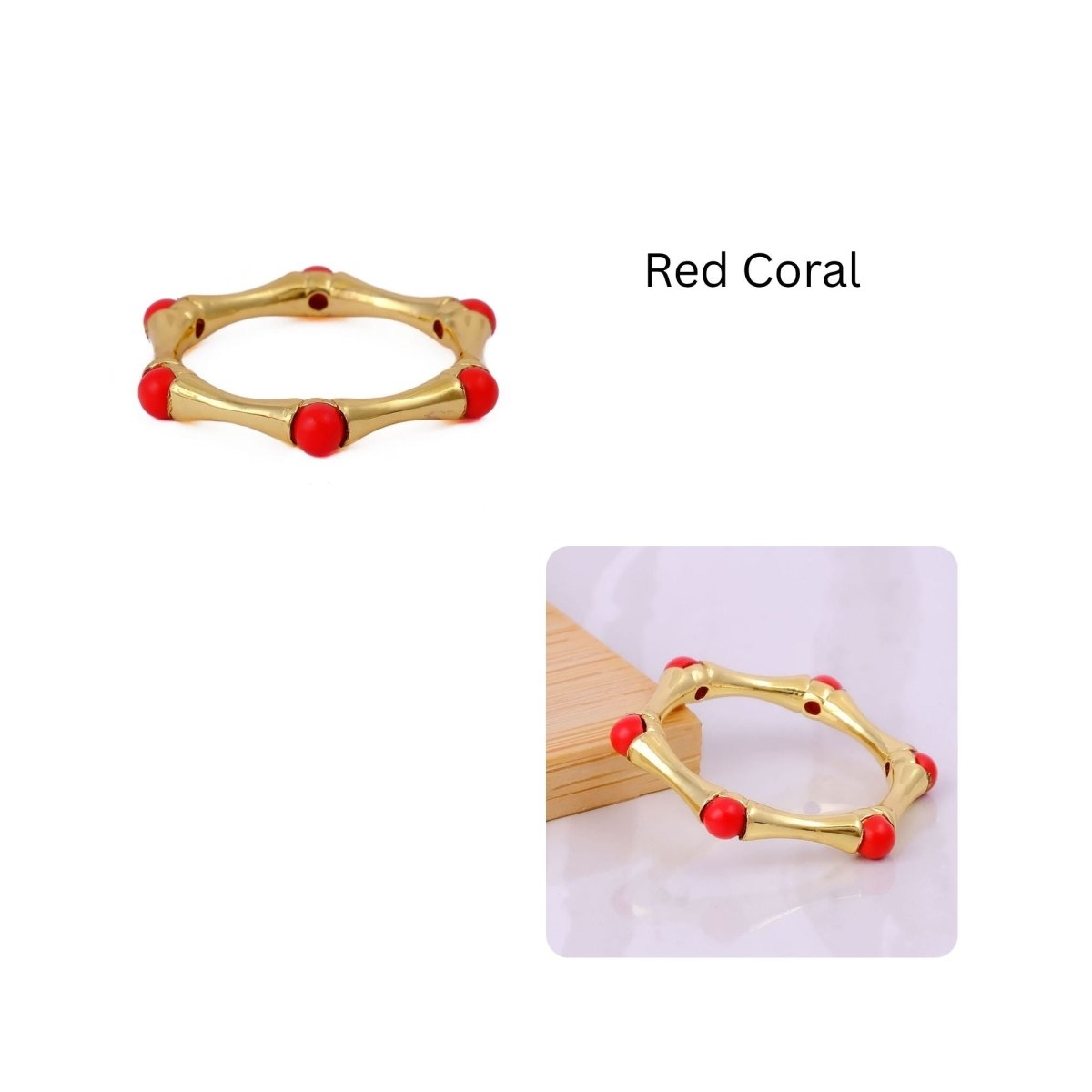 Gold Plated Bamboo Style Ring, Dainty Handcrafted Pink Fuchsia Eternity Ring CR - 1023