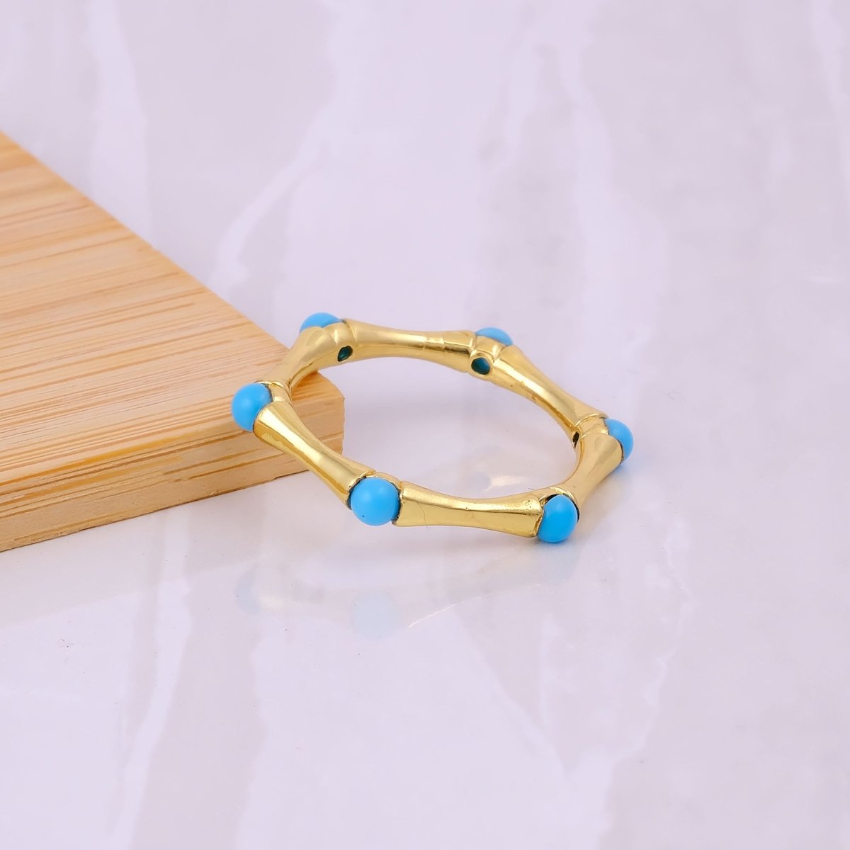 Gold Plated Bamboo Style Ring, Dainty Handcrafted Pink Fuchsia Eternity Ring CR - 1023