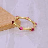 Gold Plated Bamboo Style Ring, Dainty Handcrafted Pink Fuchsia Eternity Ring CR - 1023