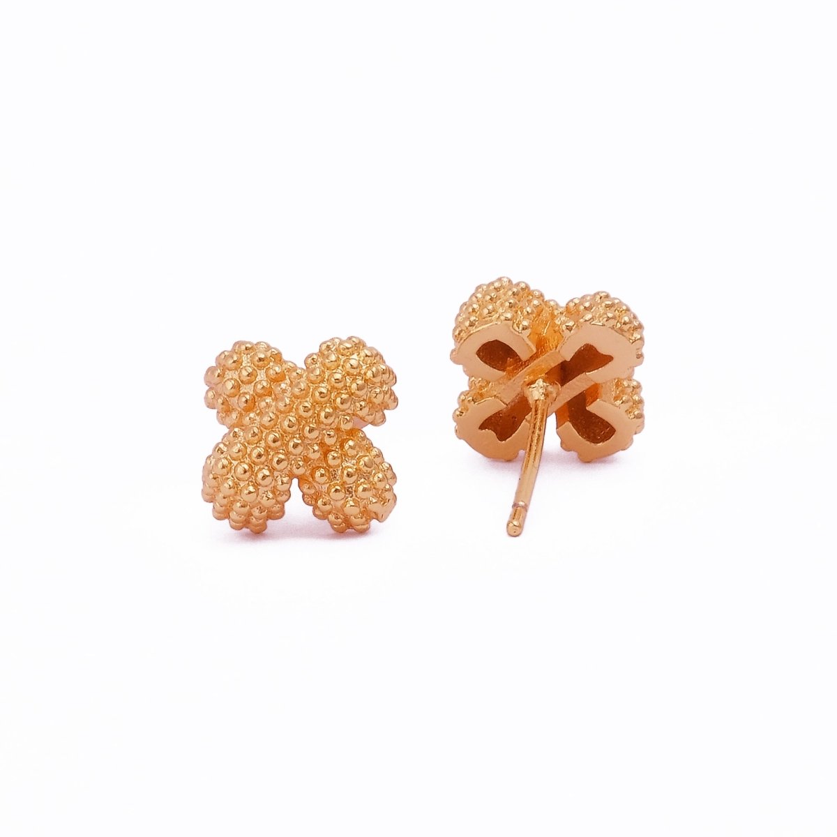 Gold-Plated Beaded Cluster Stud Earrings Handmade Textured Flower Earrings