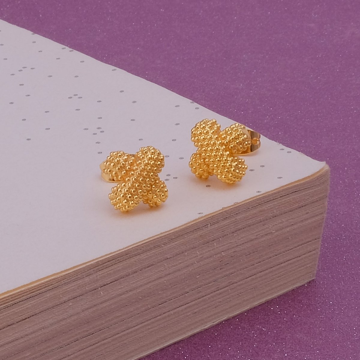 Gold-Plated Beaded Cluster Stud Earrings Handmade Textured Flower Earrings