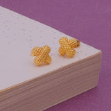 Gold-Plated Beaded Cluster Stud Earrings Handmade Textured Flower Earrings