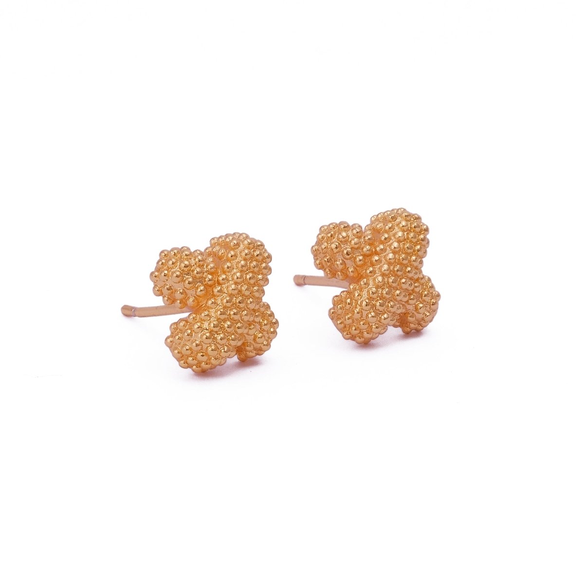 Gold-Plated Beaded Cluster Stud Earrings Handmade Textured Flower Earrings