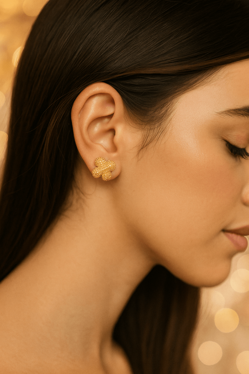 Gold-Plated Beaded Cluster Stud Earrings Handmade Textured Flower Earrings