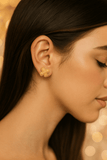 Gold-Plated Beaded Cluster Stud Earrings Handmade Textured Flower Earrings