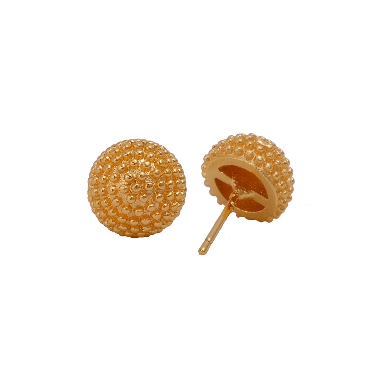 Gold Plated Beaded Round Stud Earrings Textured Everyday Jewelry